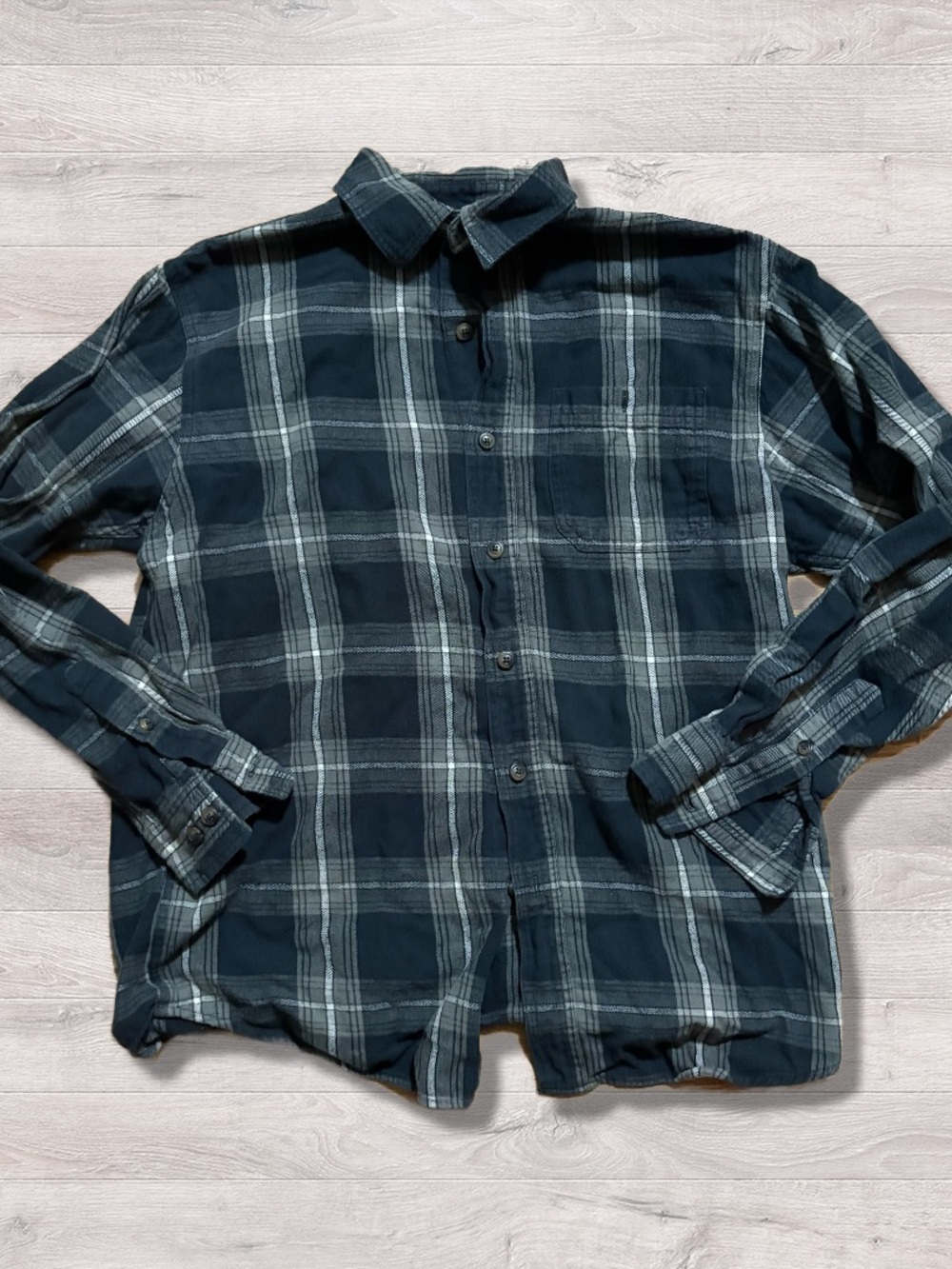 Vintage 90s Blue Mountain Plaid Blue Flannel Button Down Shirt Men’s Medium